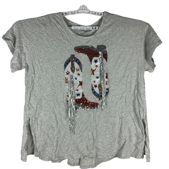 Blue b. Tops - Blue b. Collection Heather Grey T-Shirt With Sequin Cowboy Boot Design Size L